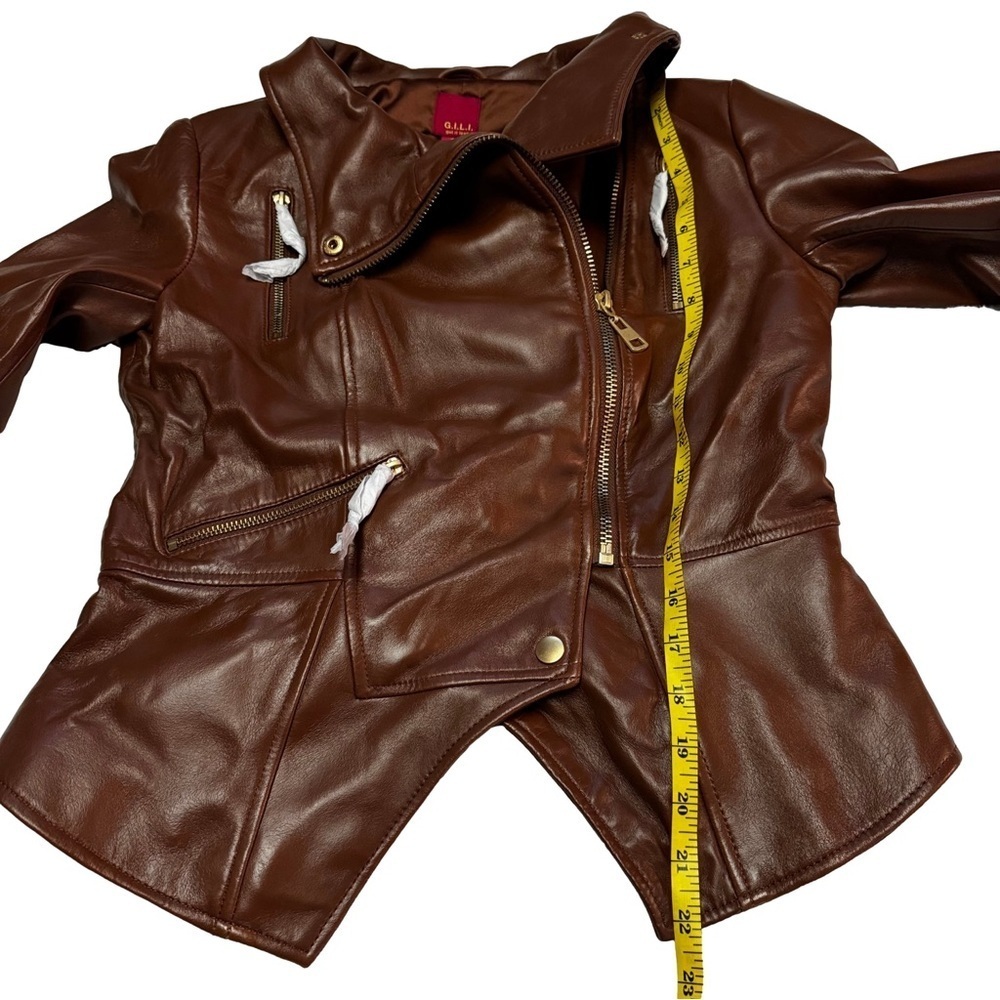 G.I.L.I. Leather Jacket with Zipper Details Size 4 British Tan NWT - Picture 13 of 16